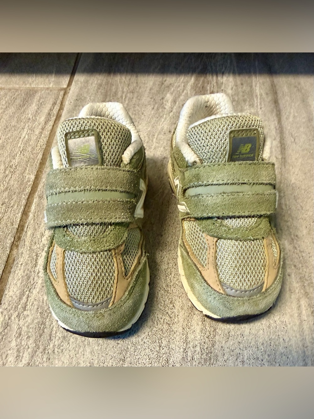 New Balance Baby Hook and Loop 990V6 Olive Green and Tan Suede